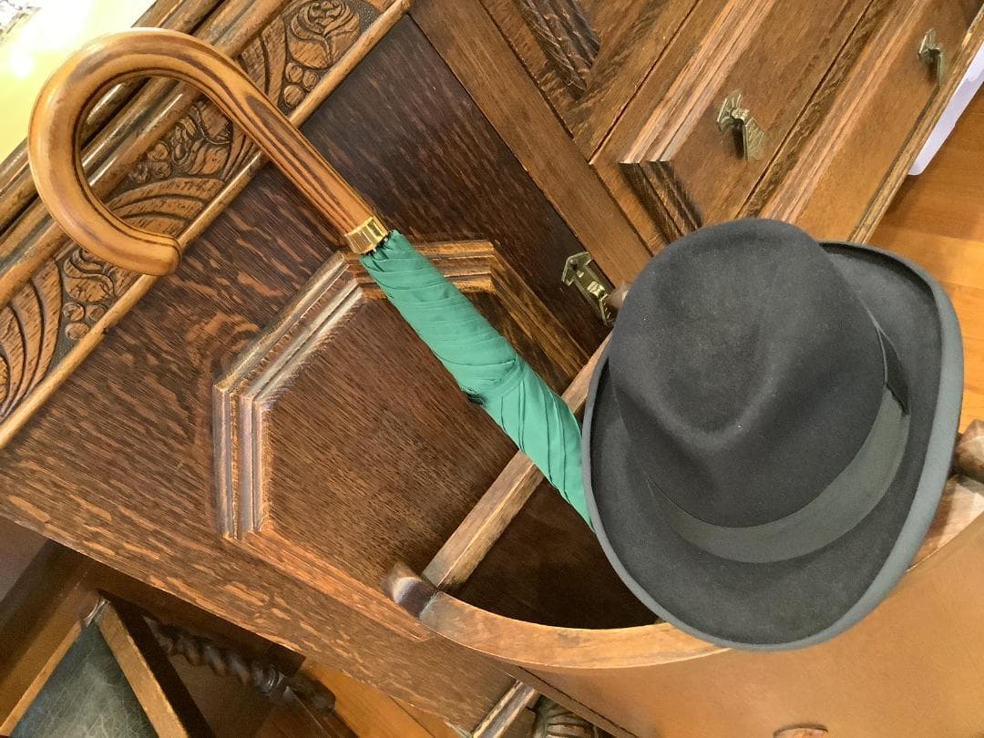 英国製 傘最古参 ジェームスインスの紳士傘 木製ハンドルAshレーシンググリーン