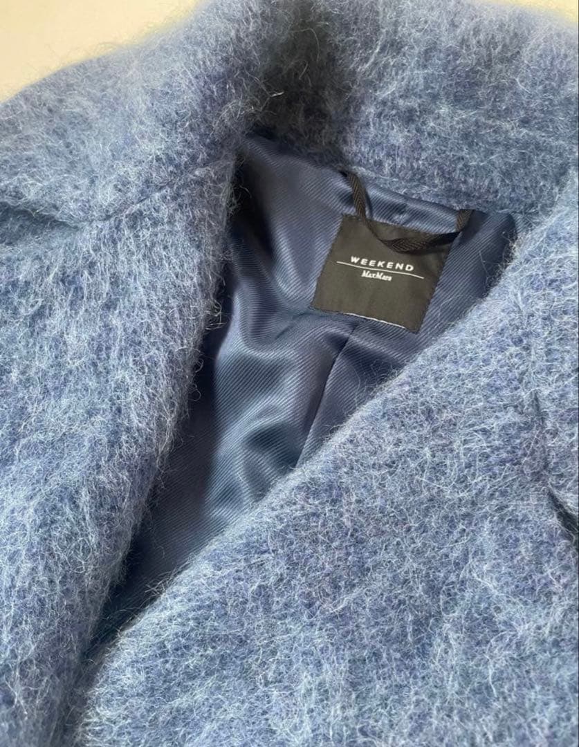 WEEKEND MAXMARA アルパカモヘアシャギーコート　青