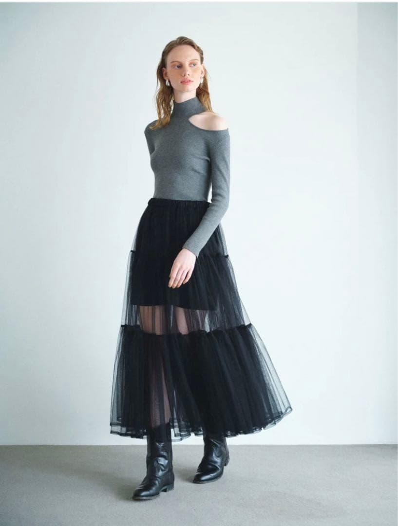 Cygne オフショルダー グレー ニットトップス