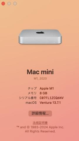 Apple Mac mini M1 8GBメモリ SSD 256GB 2020年