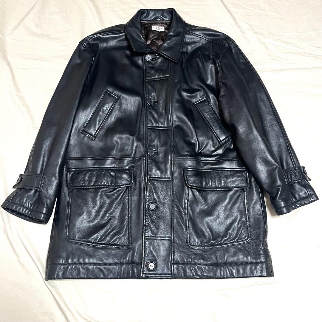 ポールスミス　ラムレザージャケット　羊革　キルティング　中綿　美品　黒　XL