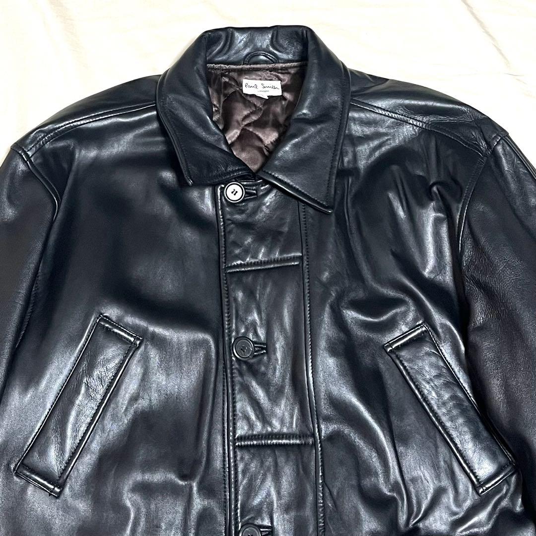 ポールスミス　ラムレザージャケット　羊革　キルティング　中綿　美品　黒　XL
