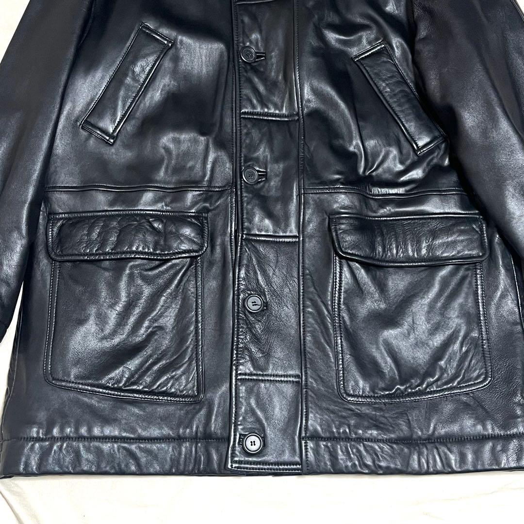 ポールスミス　ラムレザージャケット　羊革　キルティング　中綿　美品　黒　XL