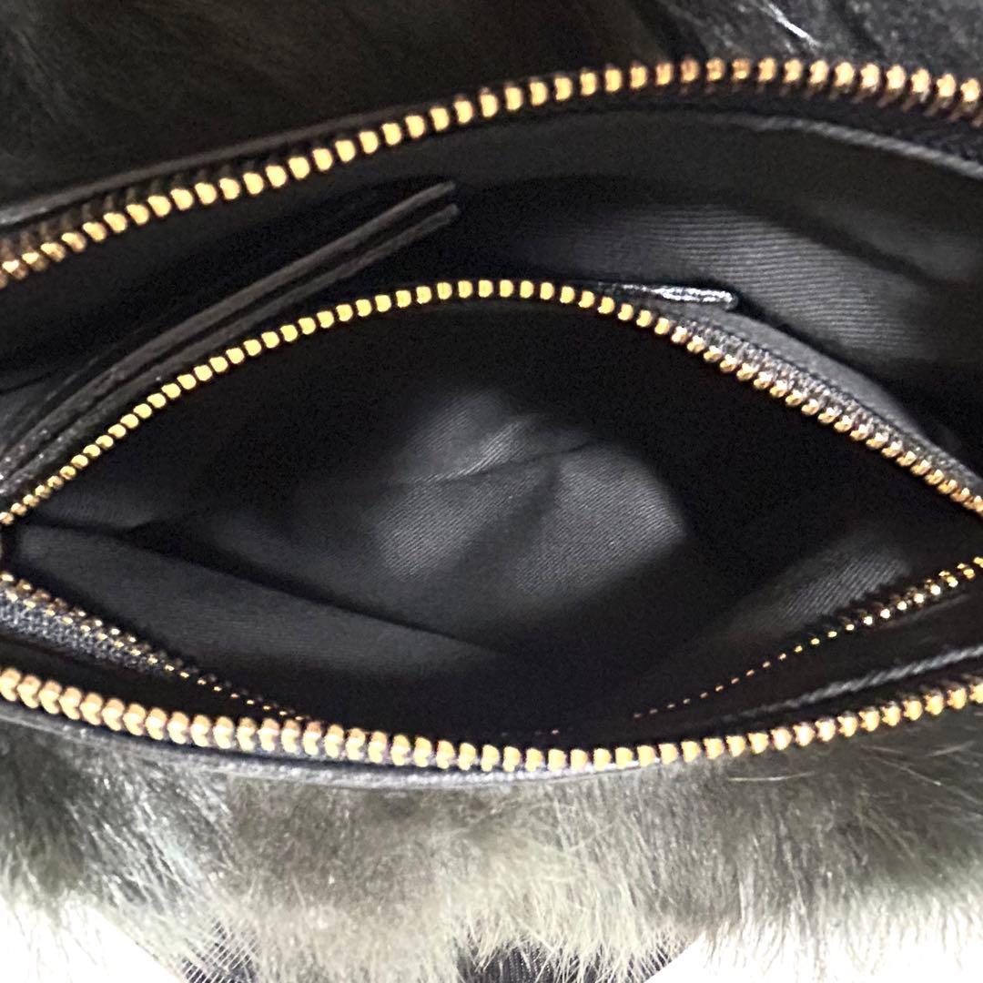 【美品】VIOLAd'ORO フォックスファー　レザー　ボディバッグ　グレー系