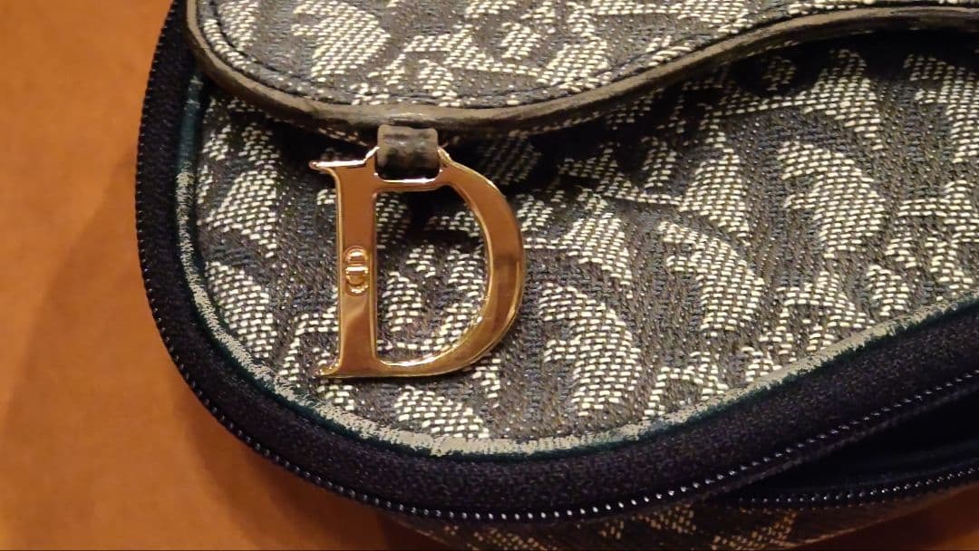 Dior ネイビー グレー キャンバス トロッター サドル ポーチ
