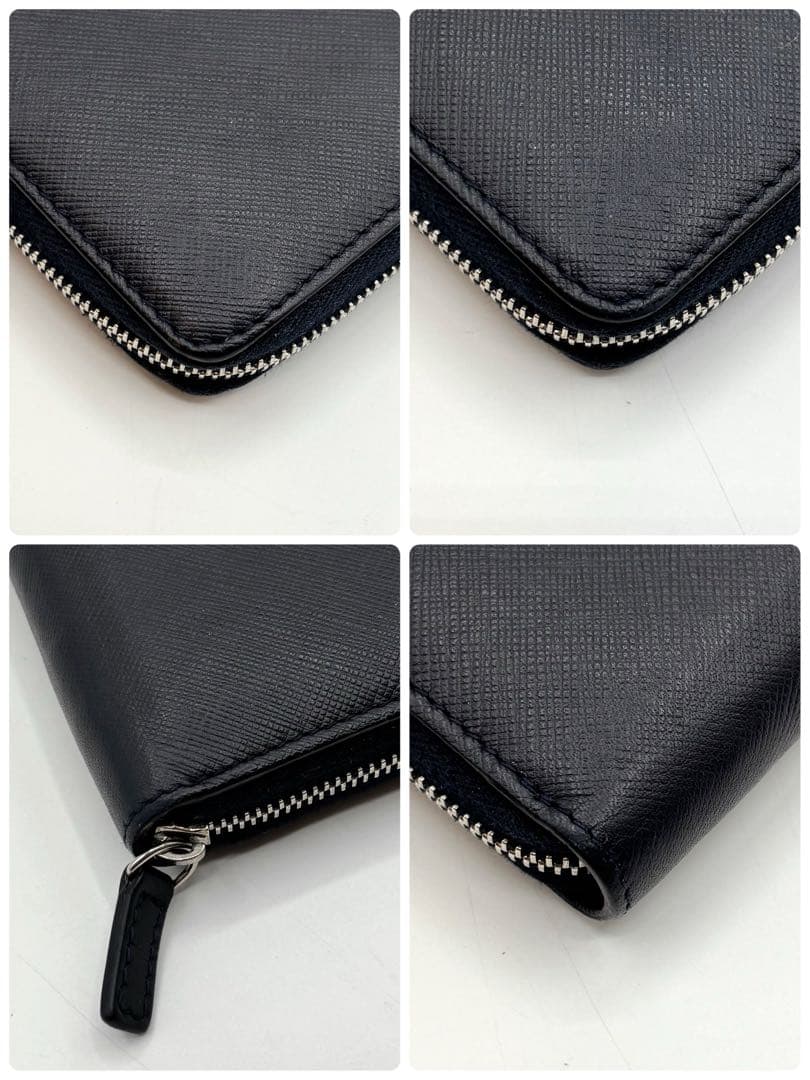 【美品】セリーヌ 長財布 レザー ラウンドファスナー ロゴ型押し ネイビー