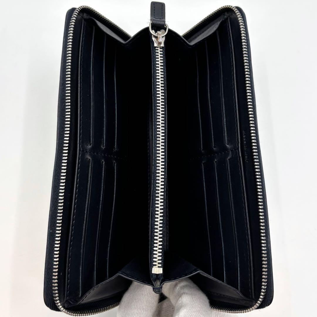 【美品】セリーヌ 長財布 レザー ラウンドファスナー ロゴ型押し ネイビー