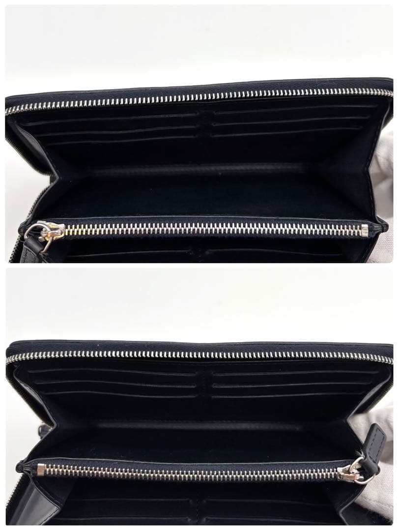 【美品】セリーヌ 長財布 レザー ラウンドファスナー ロゴ型押し ネイビー