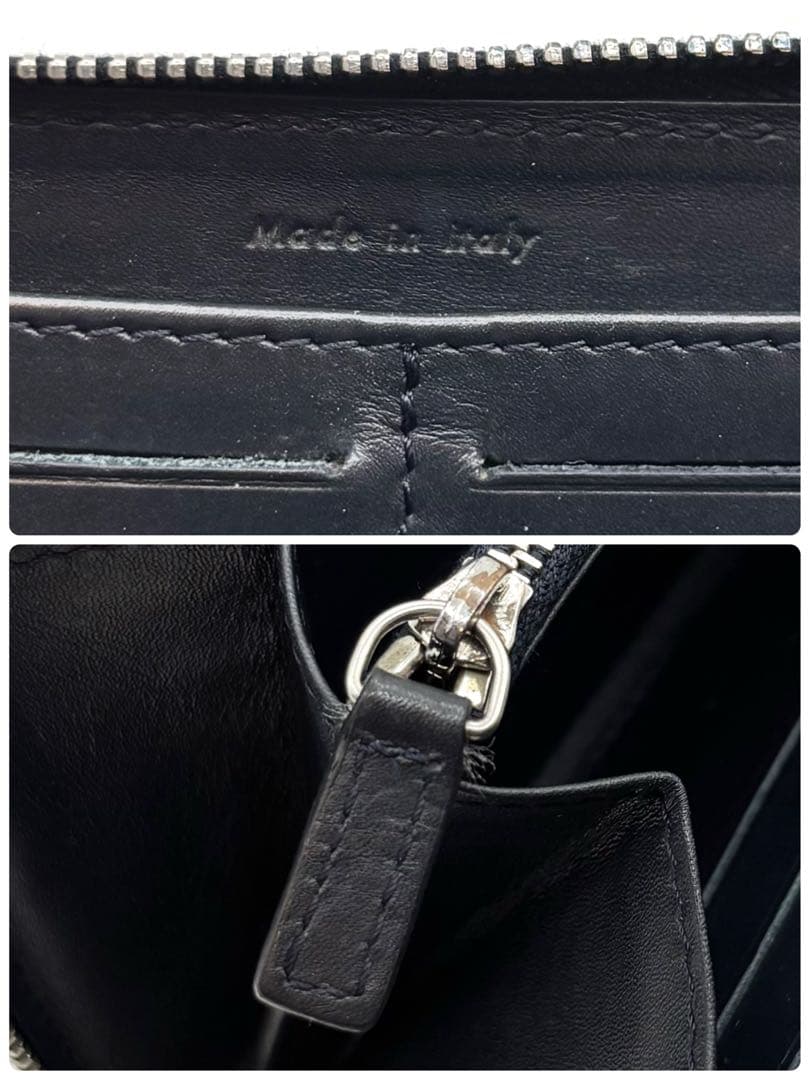 【美品】セリーヌ 長財布 レザー ラウンドファスナー ロゴ型押し ネイビー