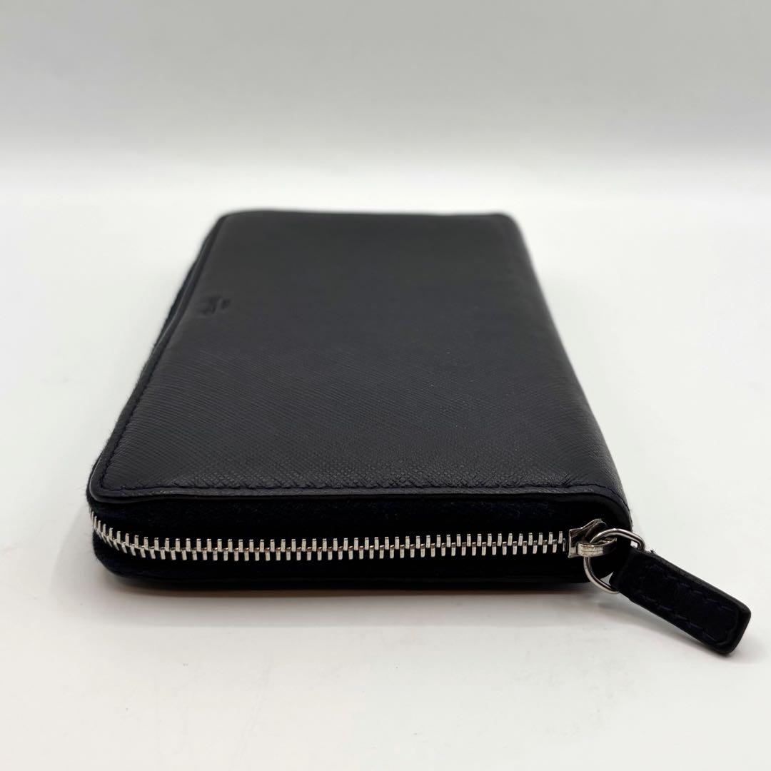 【美品】セリーヌ 長財布 レザー ラウンドファスナー ロゴ型押し ネイビー