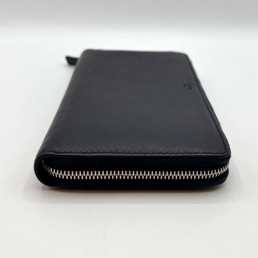 【美品】セリーヌ 長財布 レザー ラウンドファスナー ロゴ型押し ネイビー