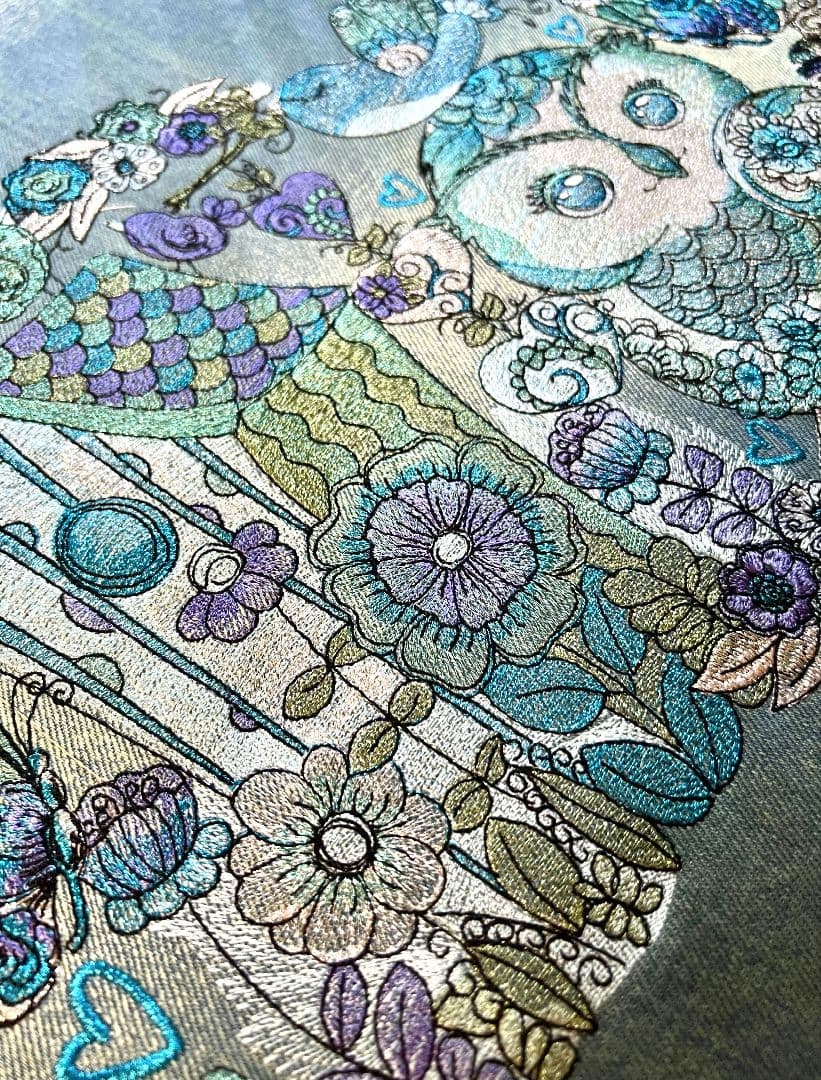 インディゴグラデデニム♡刺繍のふんわり柔らかショルダーバッグ♡フクロウちゃん