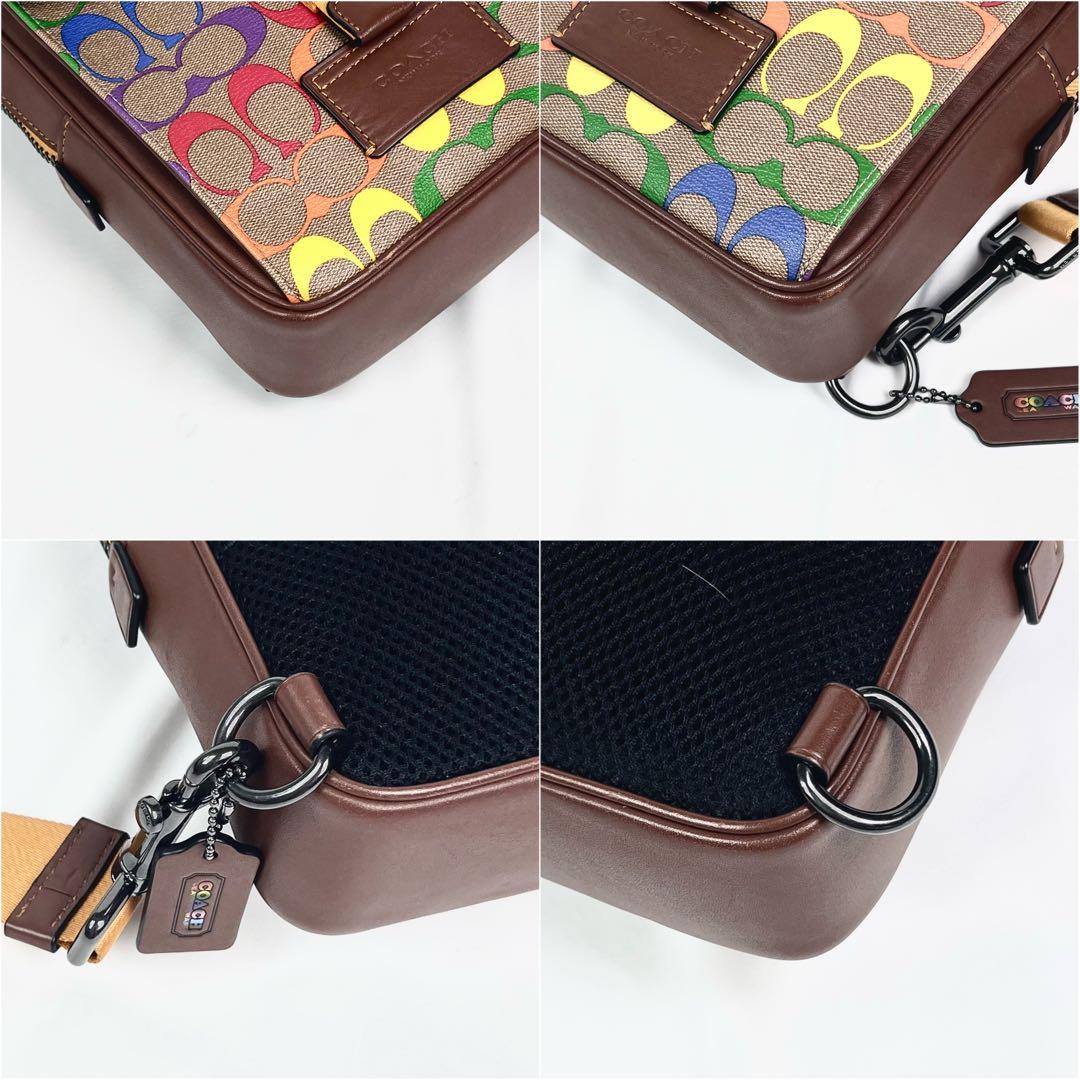 美品 COACH コーチ クロスボディ シグネチャー レザー マルチカラー