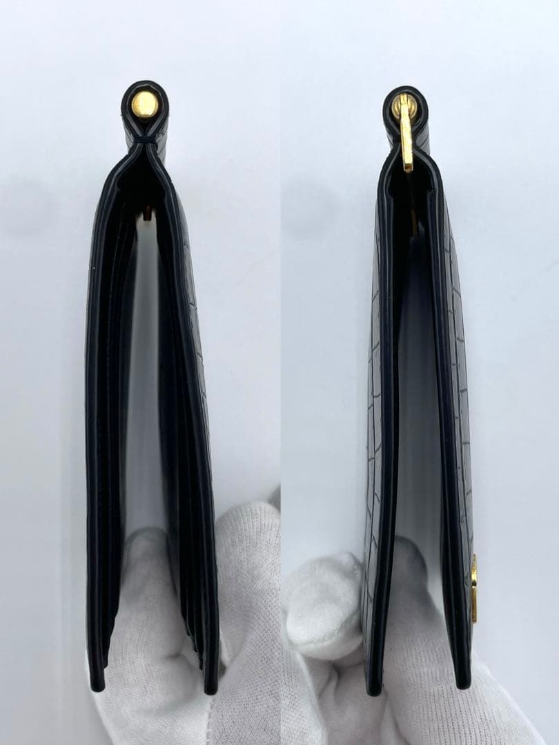 サンローラン YSLライン マネークリップ お札入れ クロコ型押し カサンドラ