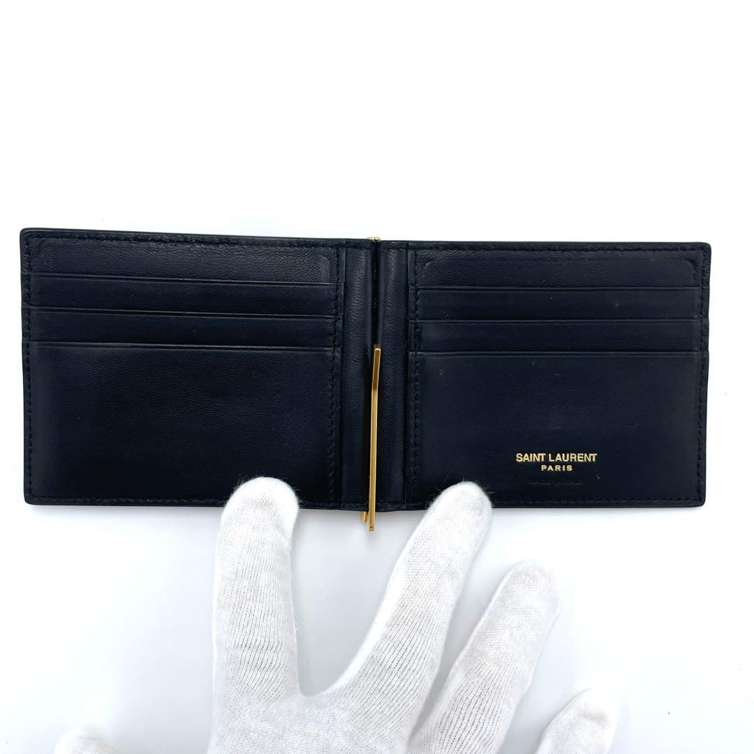 サンローラン YSLライン マネークリップ お札入れ クロコ型押し カサンドラ