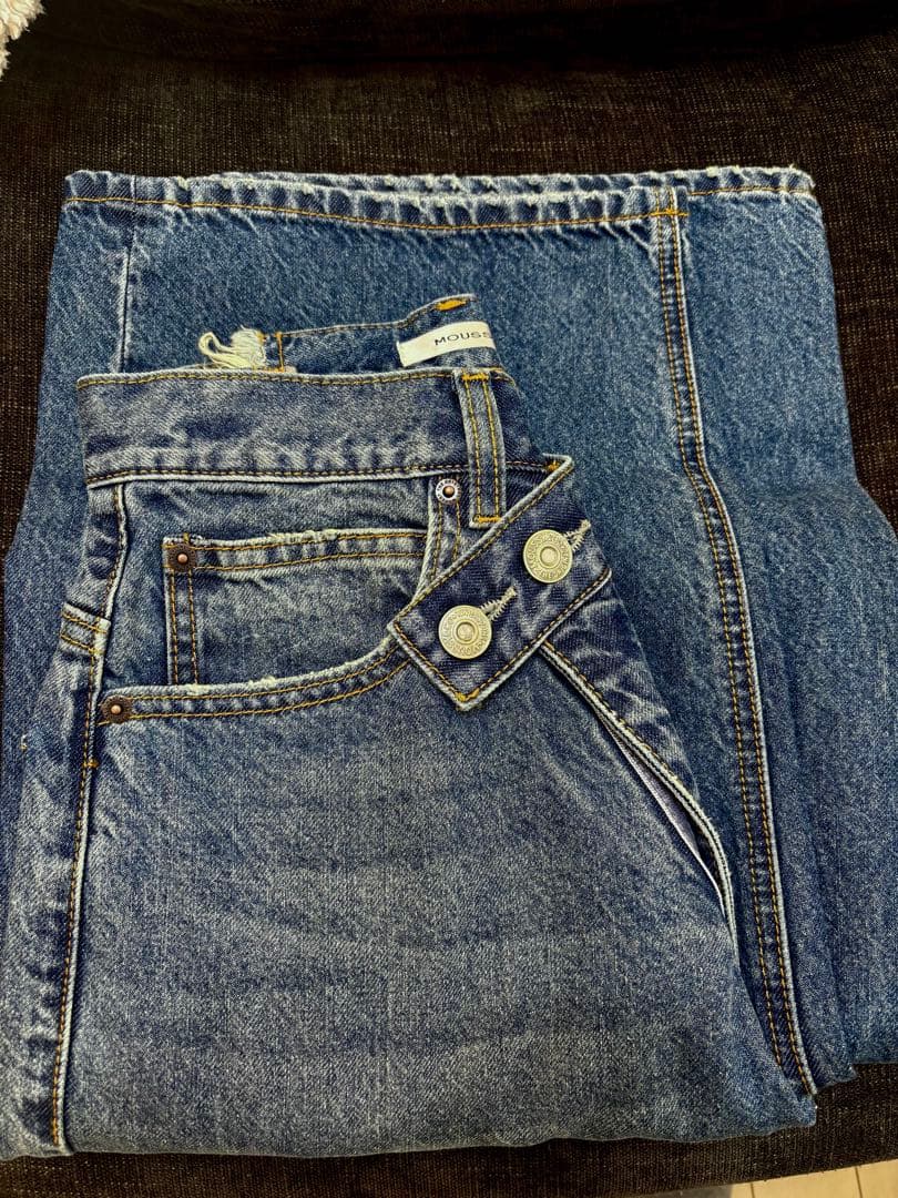 【新品】moussyCROSSWAIST ワイド ストレートデニム0ダークブルー