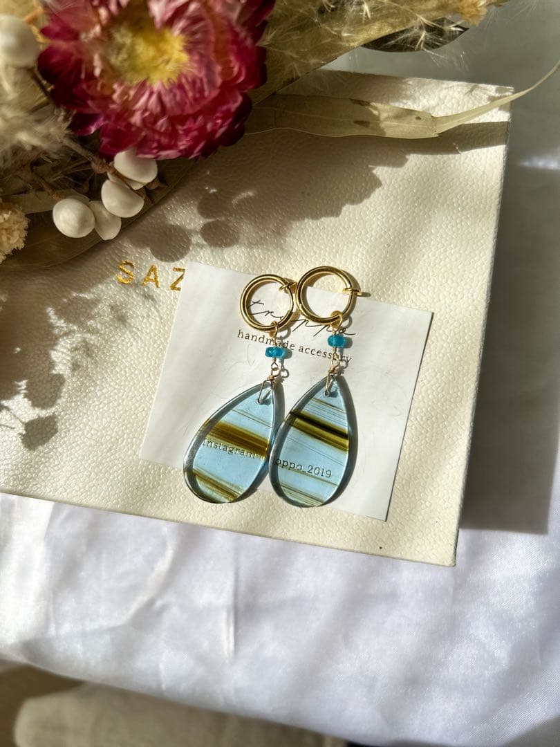 ポメころび 14kgfフォッシルコーラルピアス/イヤリング