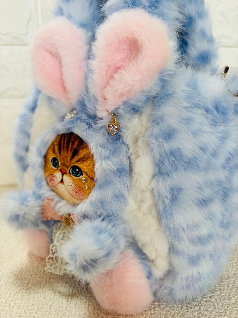黒*こ様 コヤンイサムチョン　ファーバッグ　ヒョウ柄水色　うさちゃん