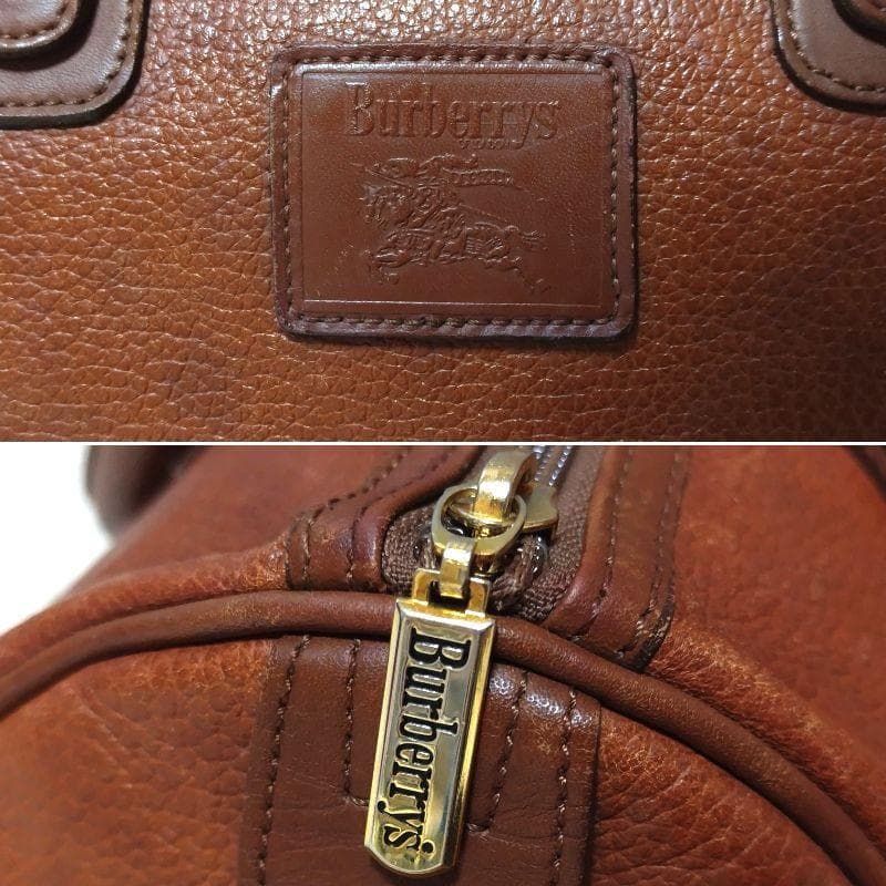 バーバリーズ ミニボストンバッグ レザー ブラウン シボ革 自立 希少 レザー