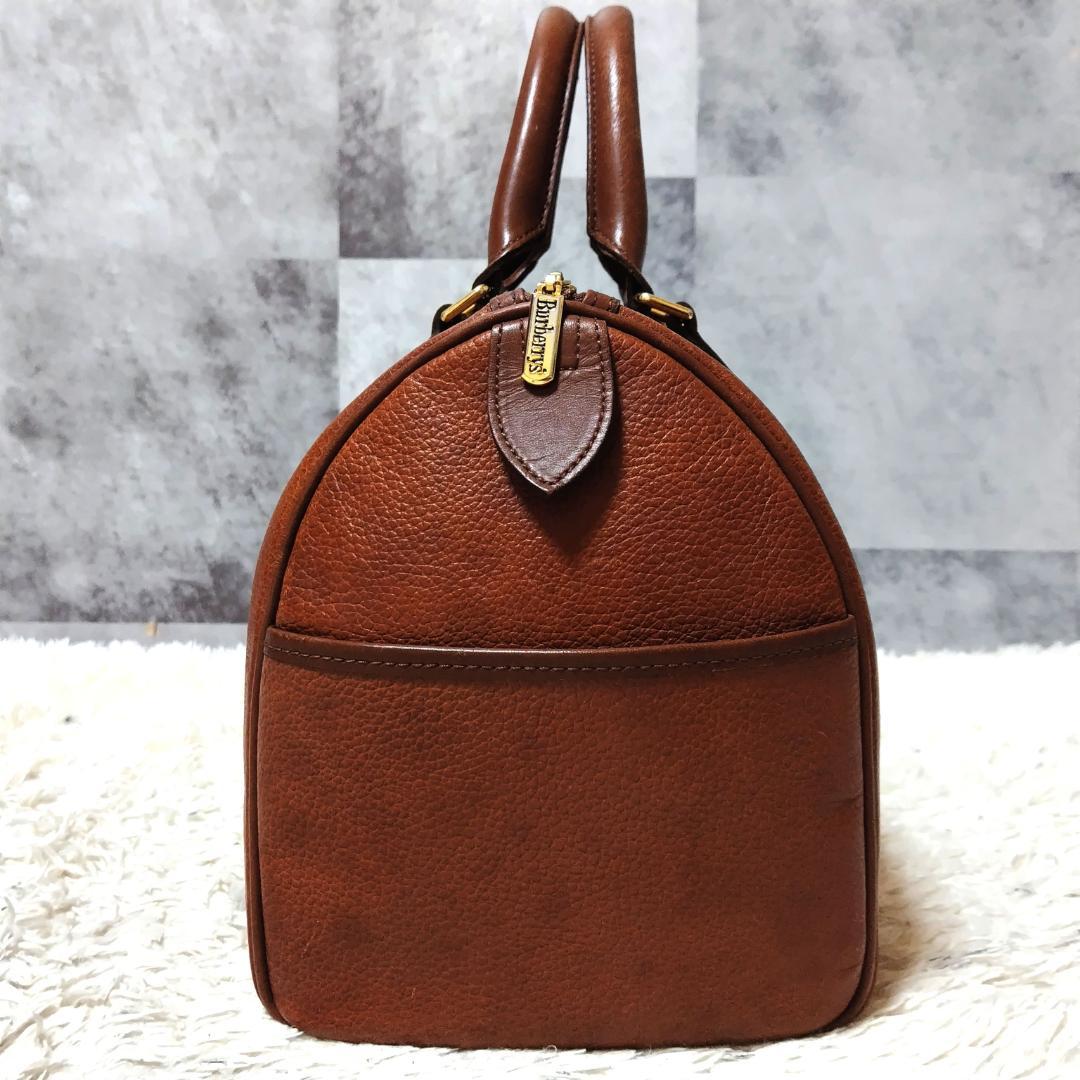 バーバリーズ ミニボストンバッグ レザー ブラウン シボ革 自立 希少 レザー