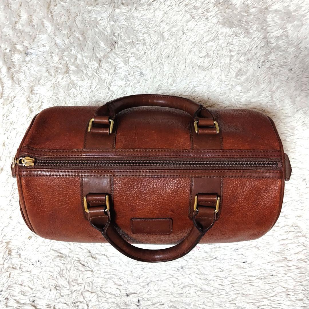 バーバリーズ ミニボストンバッグ レザー ブラウン シボ革 自立 希少 レザー