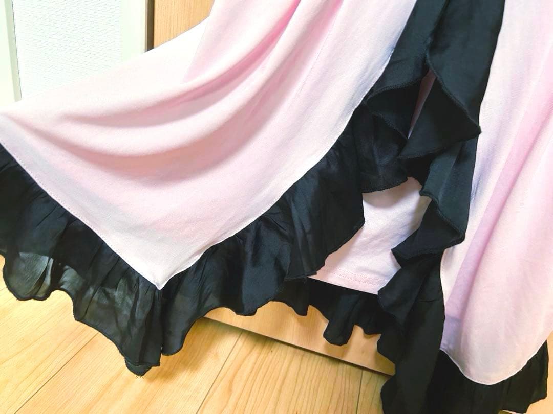 GOLDS♡肩紐ビジュー付き♡サテン×シフォン♡ラッフルフリルキャミトップスPK