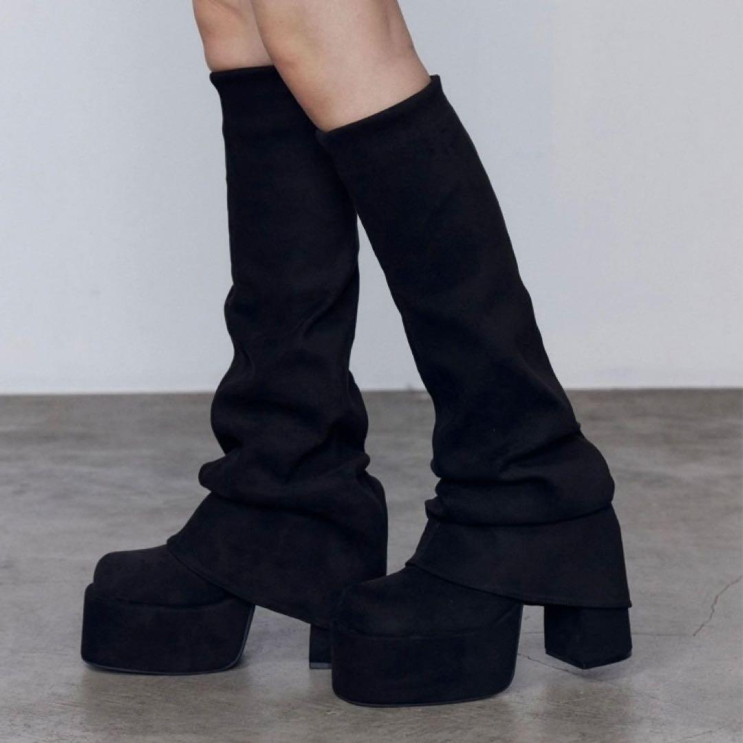 ✨極美品✨エモダ/ルーズフレアカバーフィットブーツ/ニーハイブーツ/ブラック/S