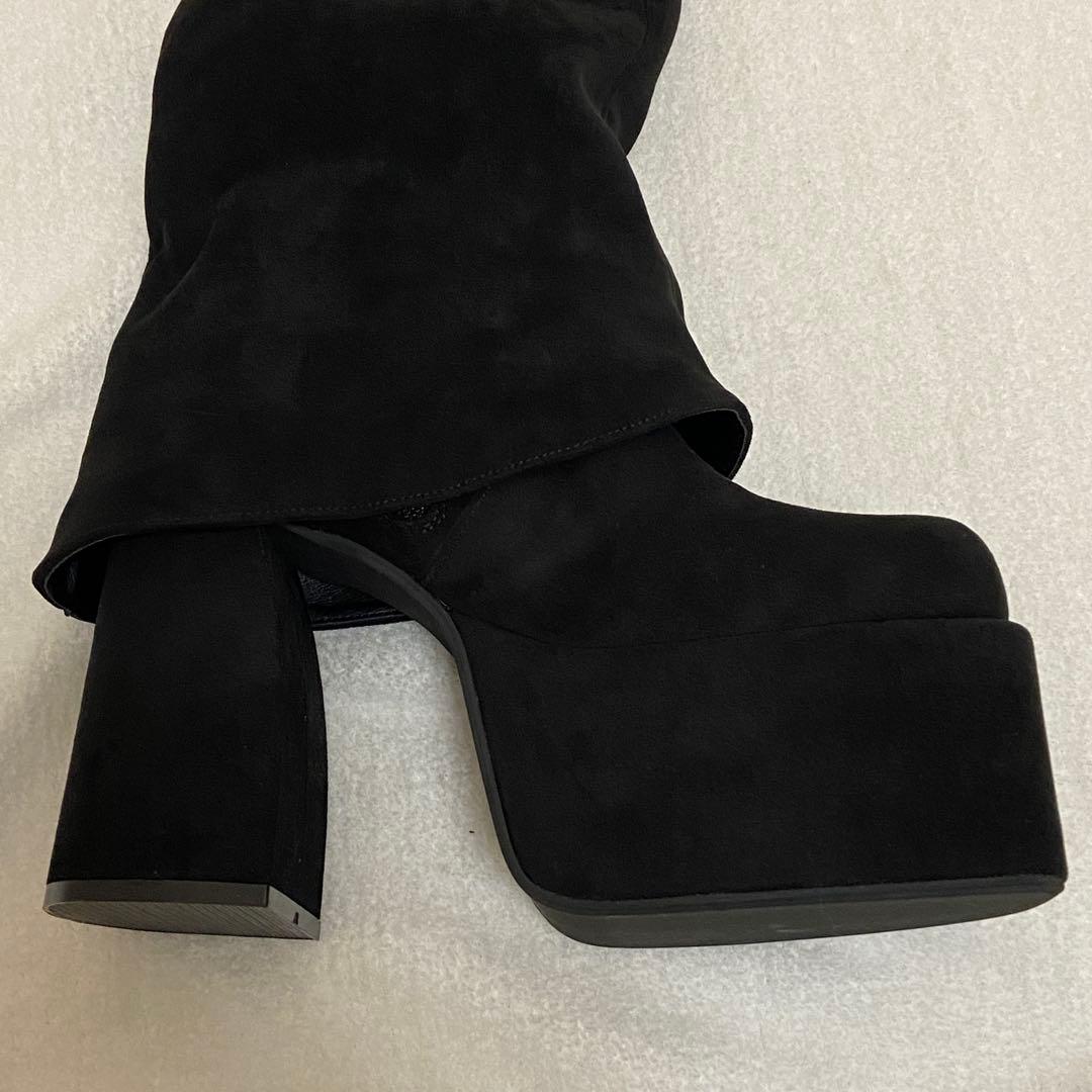 ✨極美品✨エモダ/ルーズフレアカバーフィットブーツ/ニーハイブーツ/ブラック/S