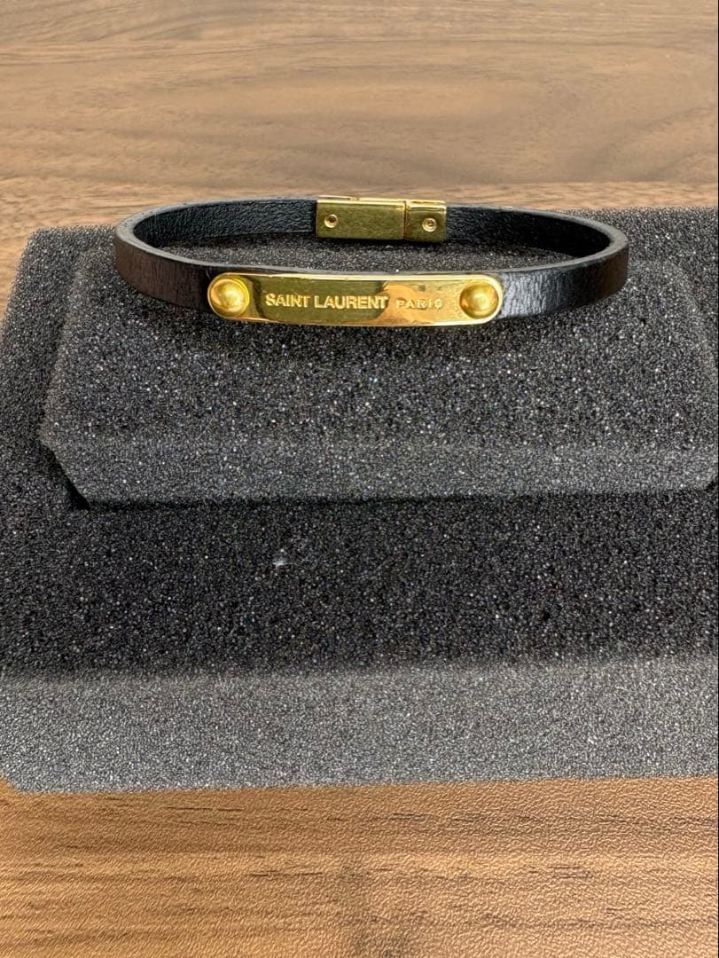 サンローラン　idプレートブレスレット　スムースレザー&メタル　ユニセックス　L