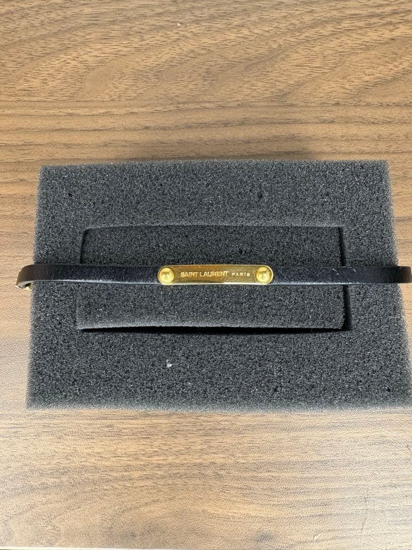 サンローラン　idプレートブレスレット　スムースレザー&メタル　ユニセックス　L