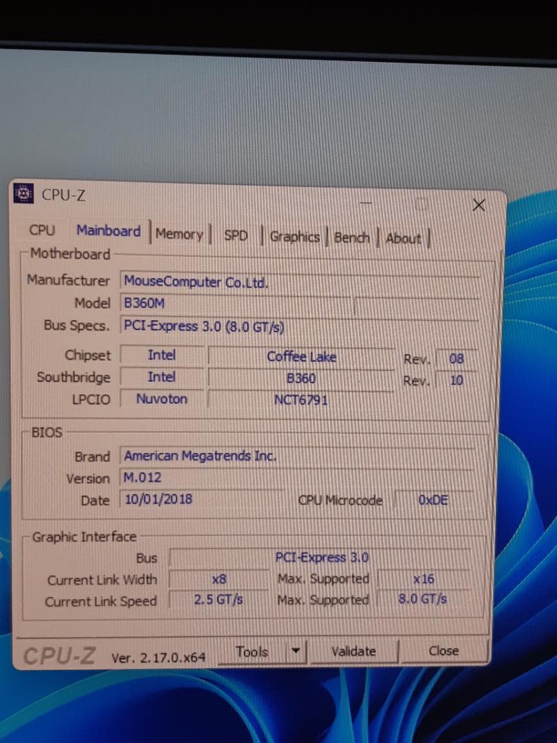 自作PC　i3 8100・8GB・SSD128GB・GTX950・Win11