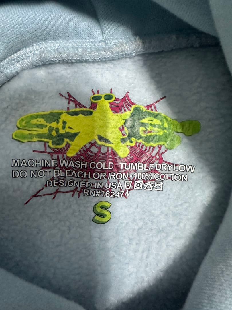 sp5der hoodie スパイダー パーカー 水色 正規品 希少Sサイズ