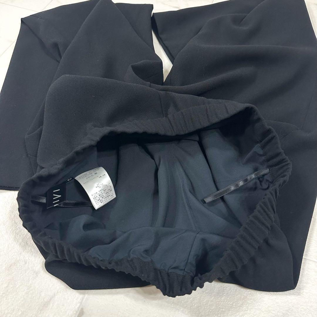 【美品】INDIVI ノーカラー　セットアップ ブラック　ストレッチ　L〜XL