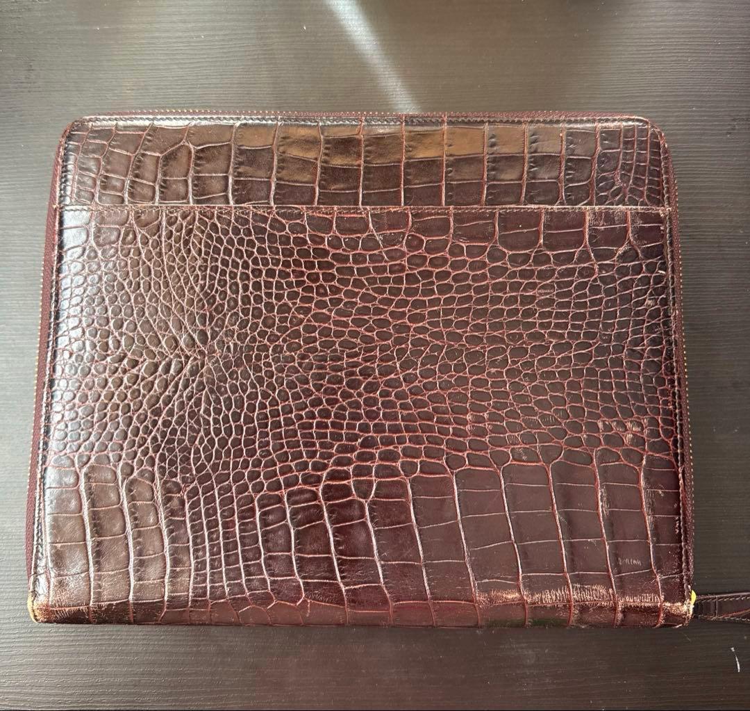 Smythson（スマイソン） クロコ型押しレザー ジップ付きiPadケース