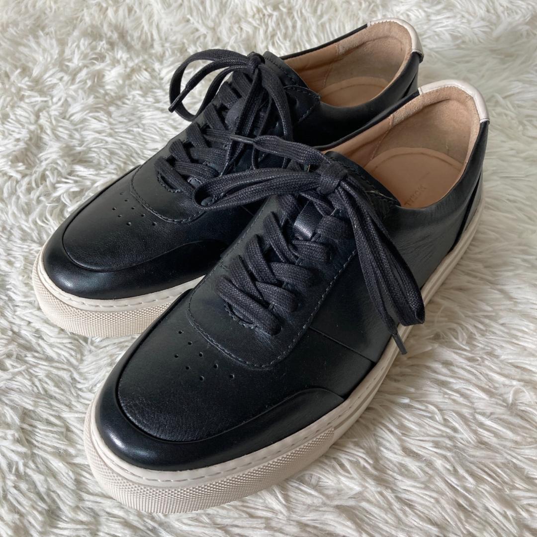 未使用品 モラルコード 本革 レザースニーカー 約25.5㎝ 黒 ブラック
