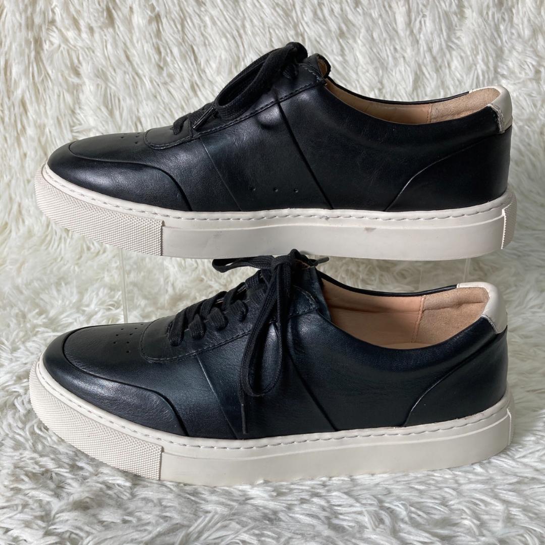 未使用品 モラルコード 本革 レザースニーカー 約25.5㎝ 黒 ブラック