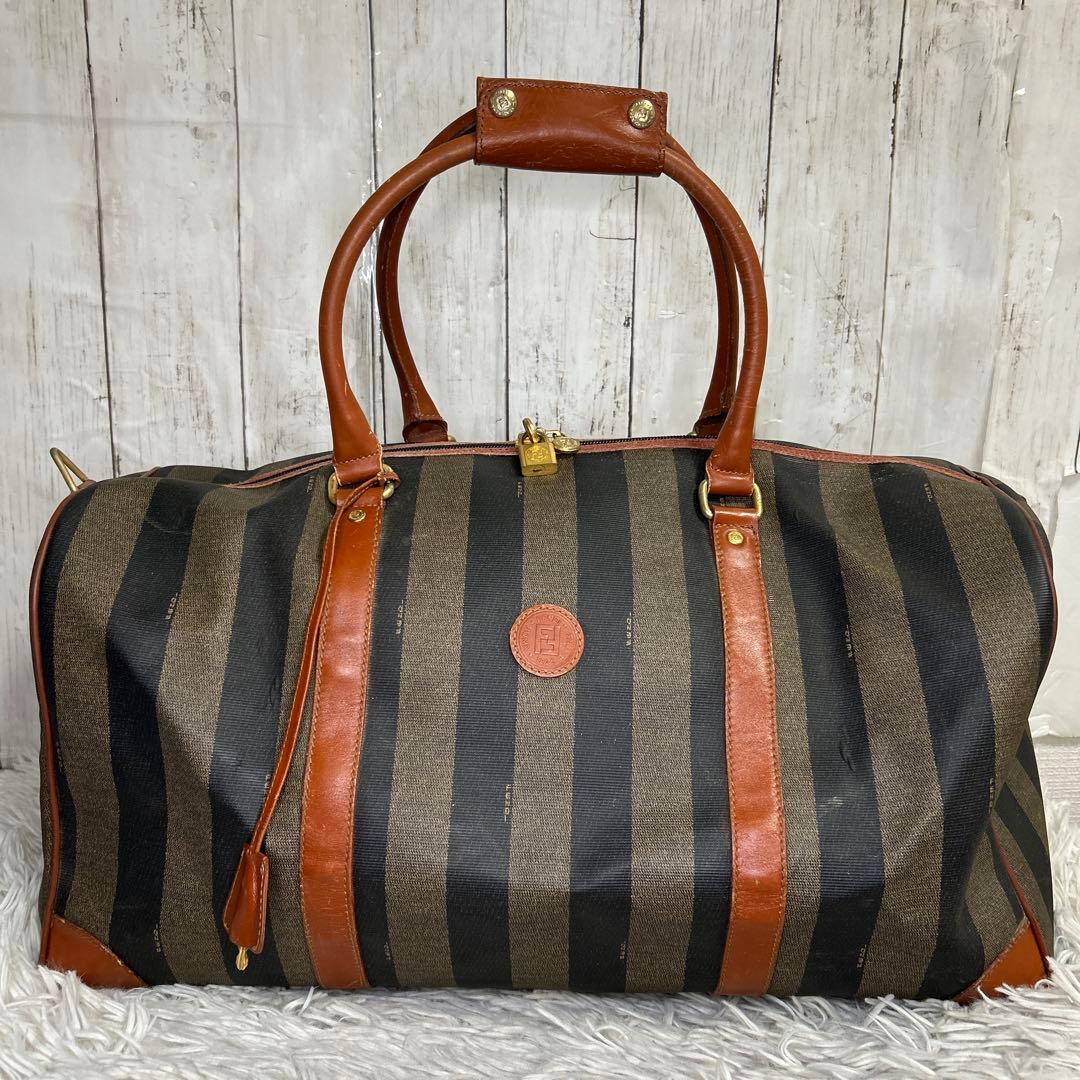 FENDI　ボストンバッグ　ペカン　PVC　レザー　大容量　旅行カバン