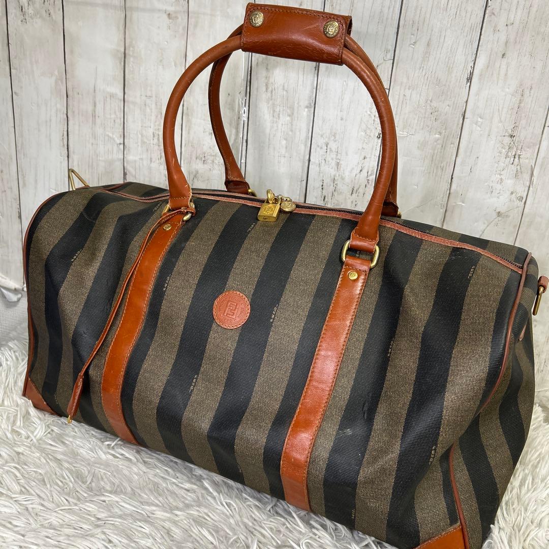 FENDI　ボストンバッグ　ペカン　PVC　レザー　大容量　旅行カバン