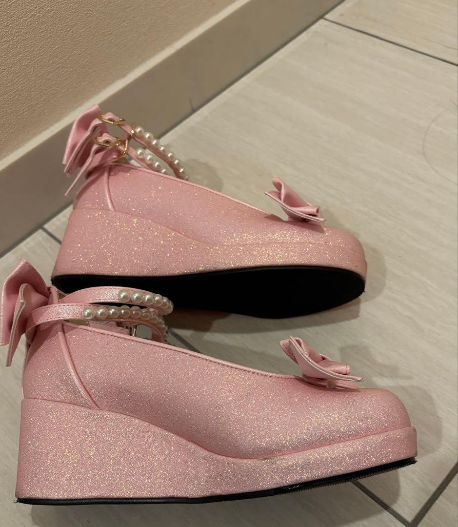 ANGELIC PRETTY リボン付きパールストラップピンクパンプス