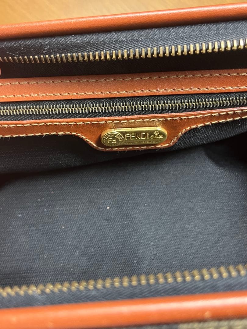 Fendi ボストンバッグ ネイビー ブラウン ストライプ