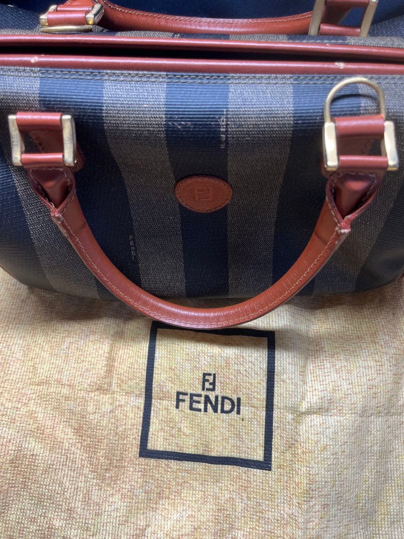 Fendi ボストンバッグ ネイビー ブラウン ストライプ