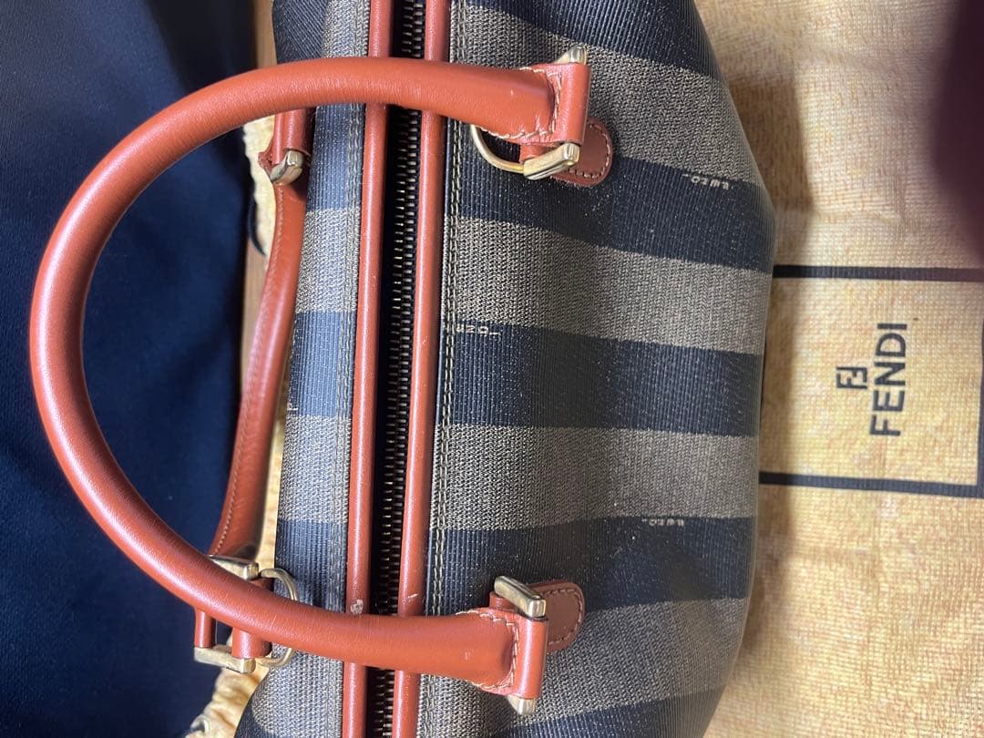 Fendi ボストンバッグ ネイビー ブラウン ストライプ