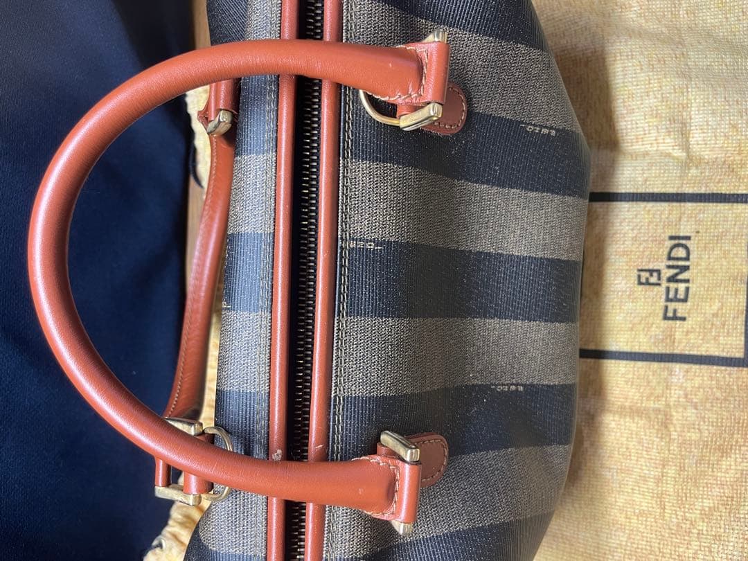 Fendi ボストンバッグ ネイビー ブラウン ストライプ