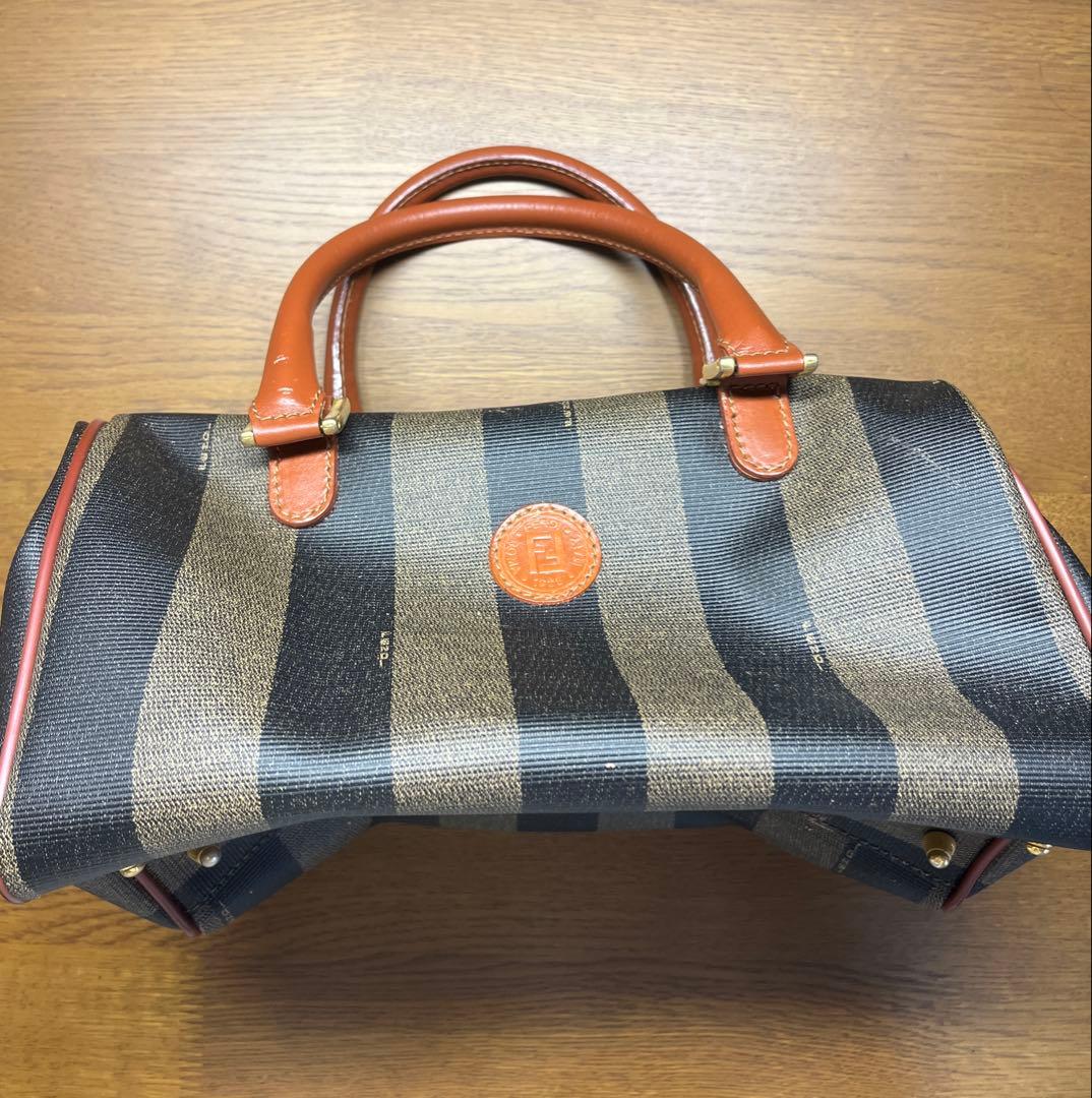 Fendi ボストンバッグ ネイビー ブラウン ストライプ