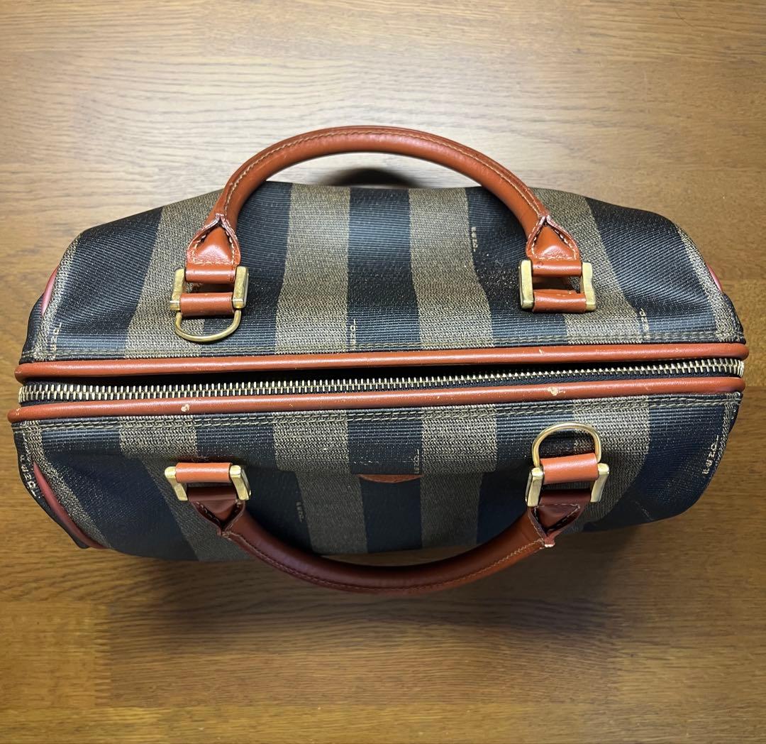 Fendi ボストンバッグ ネイビー ブラウン ストライプ