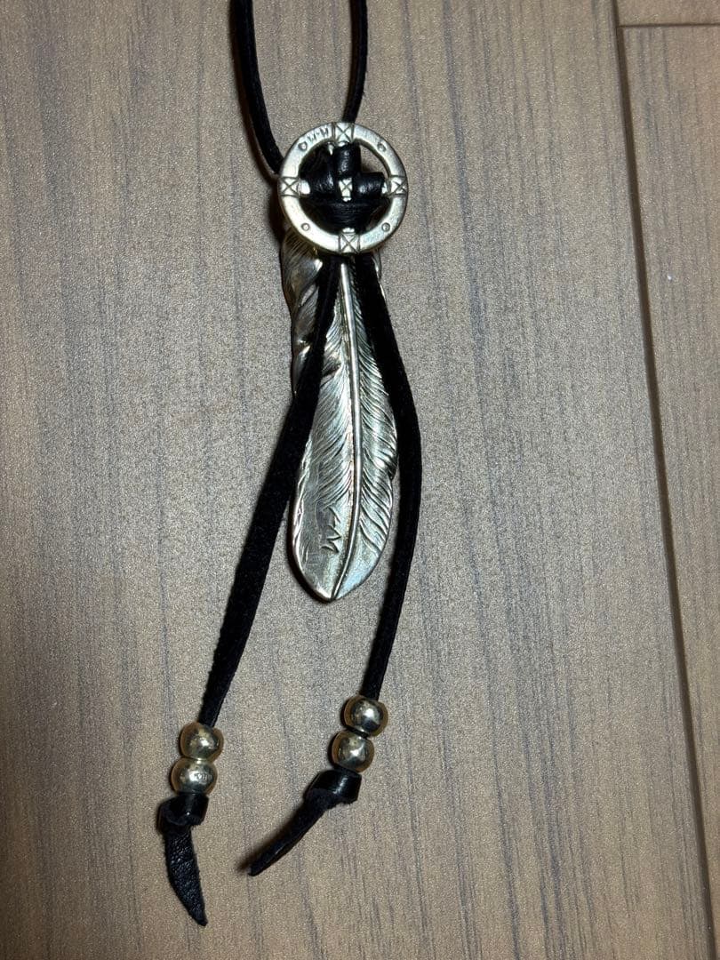 MOTO silver 大フェザーネックレス革紐・チェーンセット