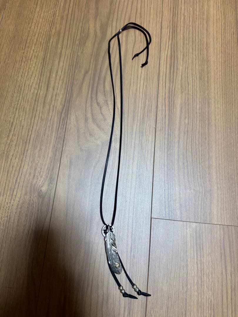 MOTO silver 大フェザーネックレス革紐・チェーンセット