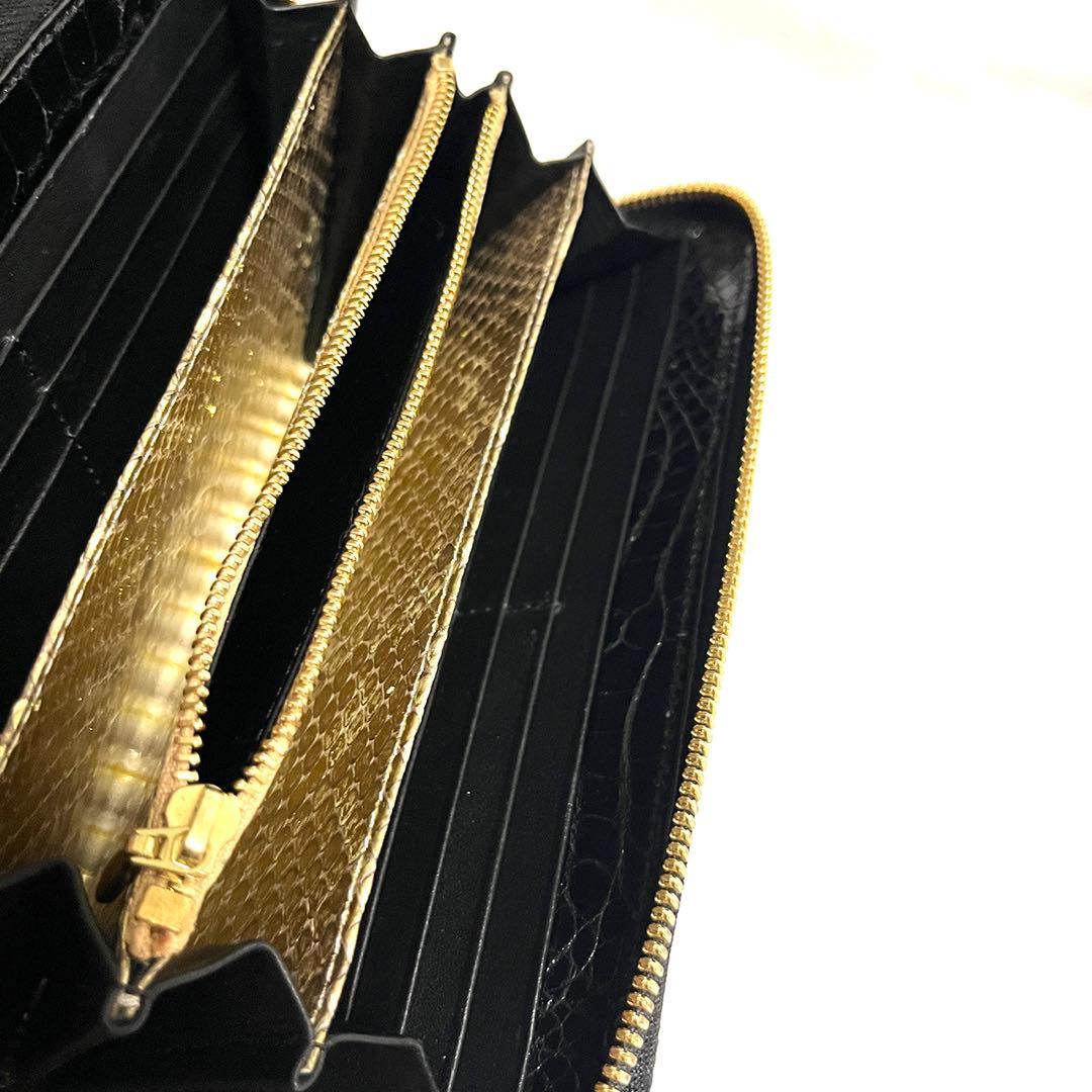 クロコダイル ポロサス 長財布 ラウンドファスナー JRA認定 ゴールドパイソン