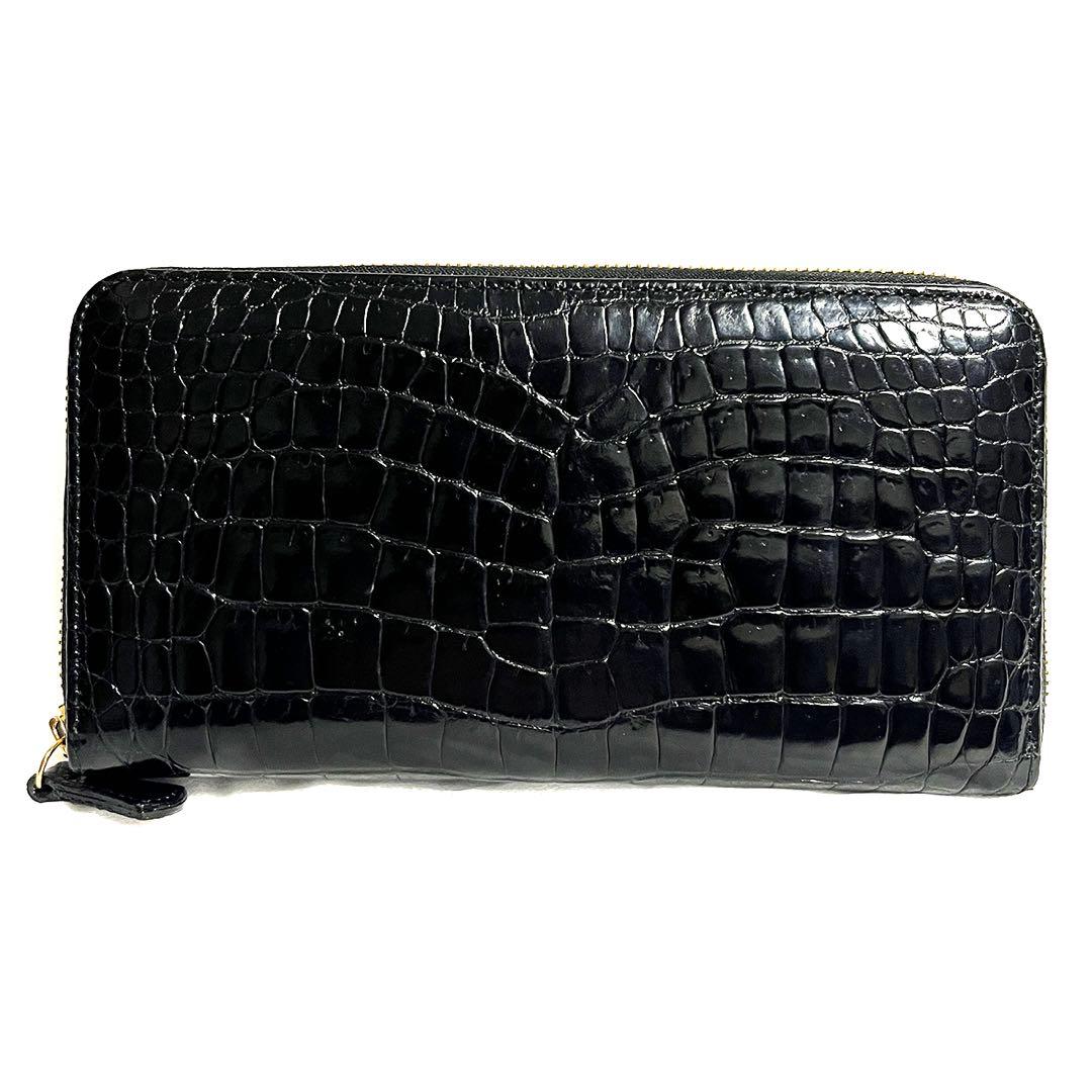 クロコダイル ポロサス 長財布 ラウンドファスナー JRA認定 ゴールドパイソン