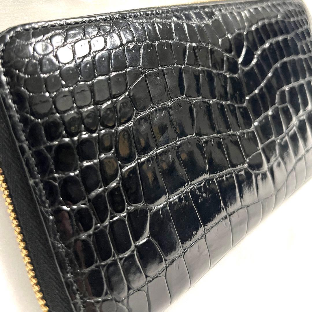 クロコダイル ポロサス 長財布 ラウンドファスナー JRA認定 ゴールドパイソン